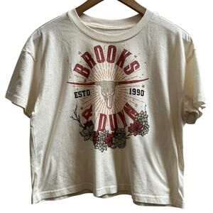 Brooks & Dunn Women’s Skull Flower Graphic Boxy Crop Tee Shirt Medium Country